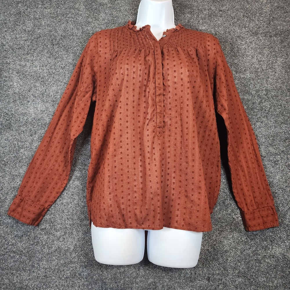 Point Sur Swiss Dot Ruffle Yoke Cotton Peasant Boho Blouse Women's Size 8